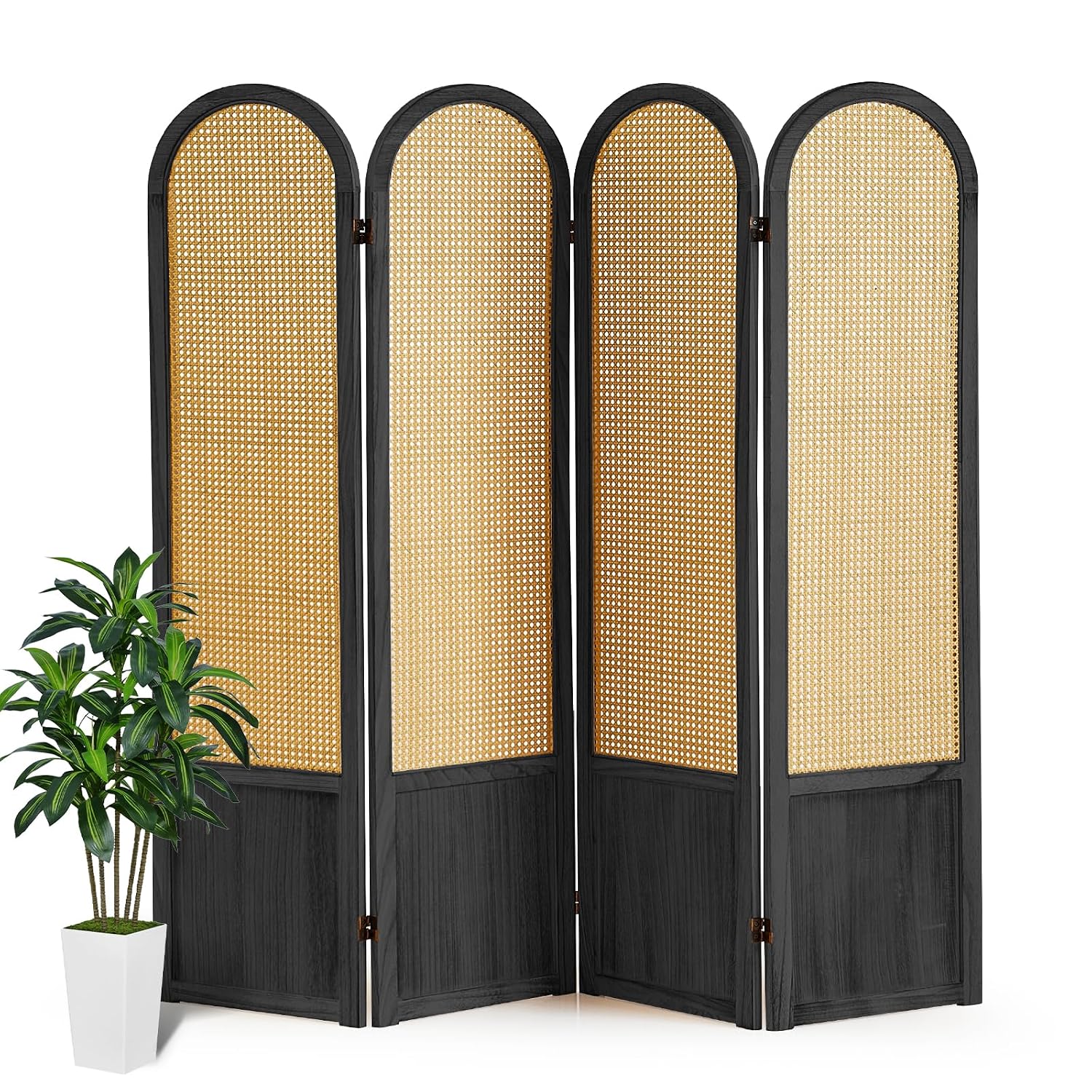 Partition Screen Divider - Pembatas Ruangan Lipat 4 Panel Rotan,